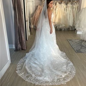 Morilee Cathedral Length Veil in Leafy Lace
